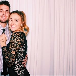 BCBG black dress with lace sleeves and sides